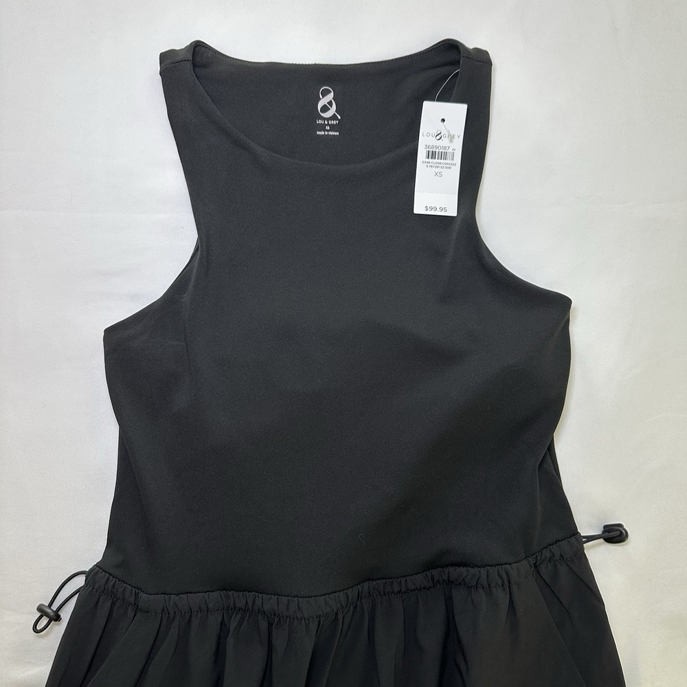 Lou & Grey Black Side Bungee Pocket‎ Built in Bra Tank Midi Dress Women's XS NWT